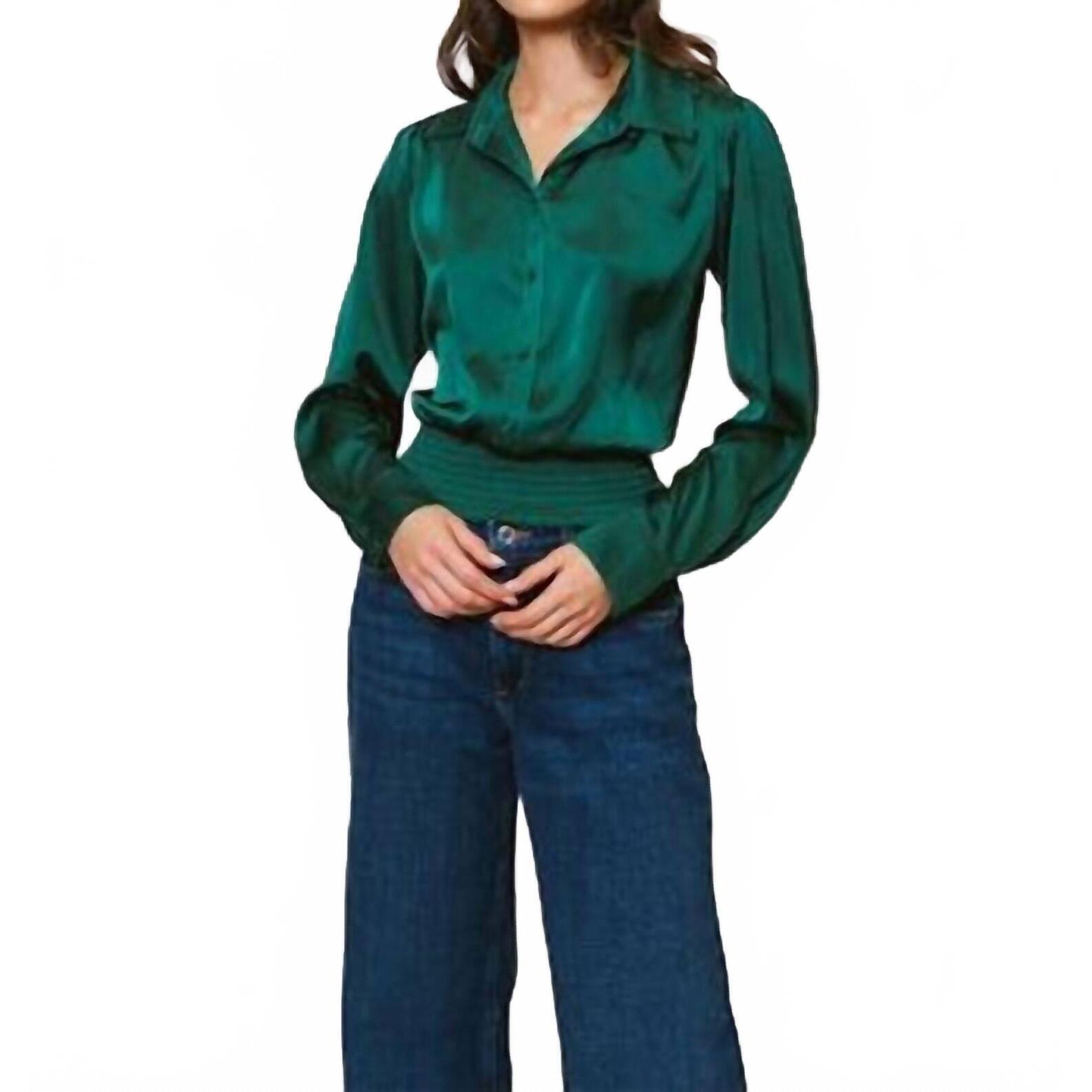 New Hutch Jama Top In Emerald
